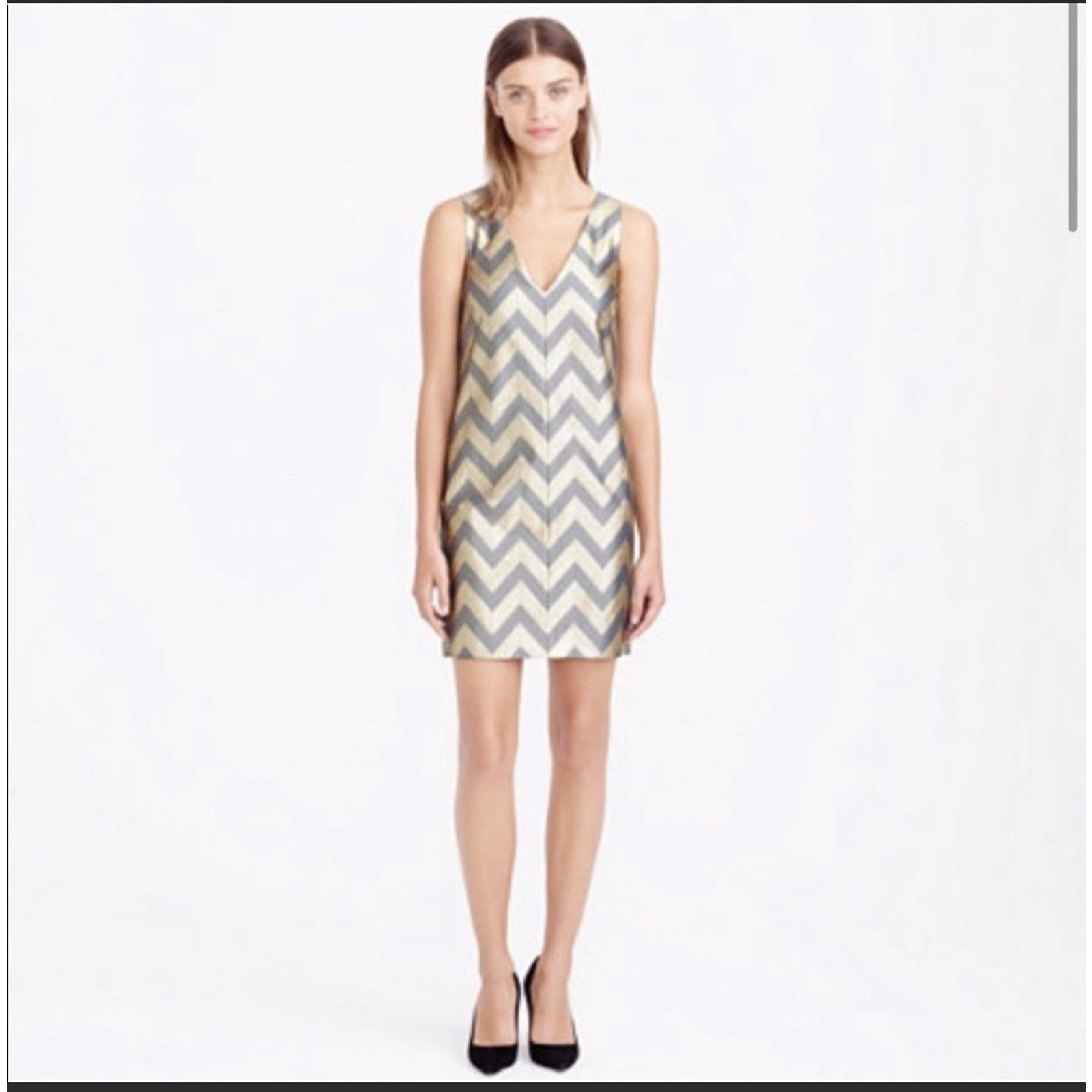 J Crew Collection Gilden Gold Chevron Dress Sz 00 Sleeveless Event